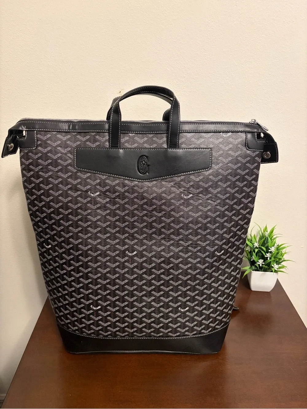Goyard Black and Gray Patterned Tote Backpack